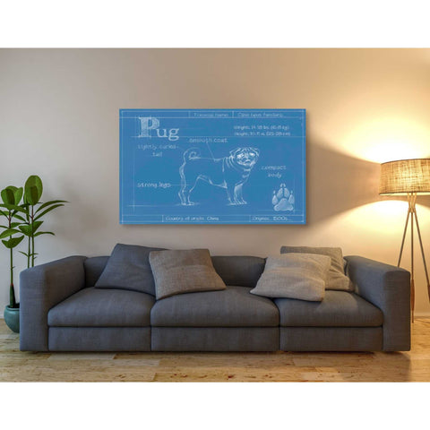 Image of 'Blueprint Pug' by Ethan Harper Canvas Wall Art,54 x 40