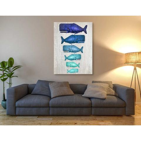 Image of 'Whale Family Blue On White' by Fab Funky Giclee Canvas Wall Art