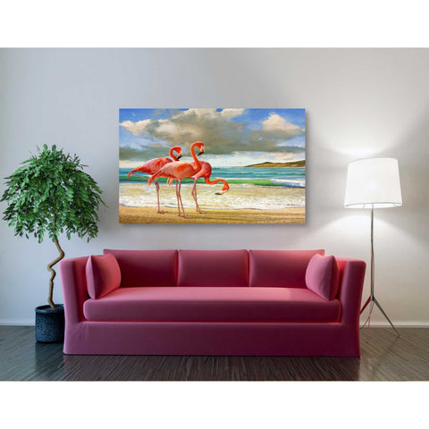 Image of 'Beach Scene Flamingos' by Chris Vest, Giclee Canvas Wall Art
