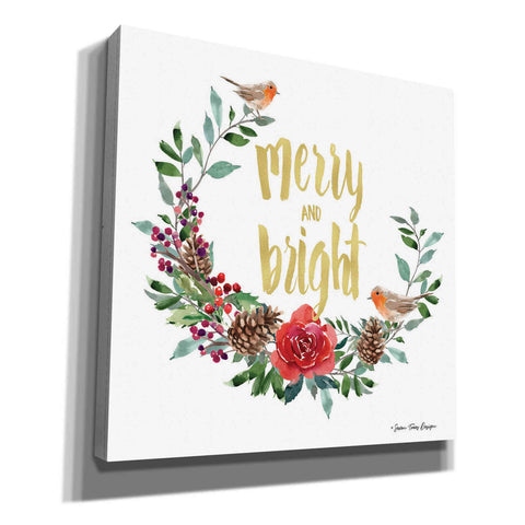 Image of 'Merry and Bright Robin Wreath' by Seven Trees Design, Canvas Wall Art