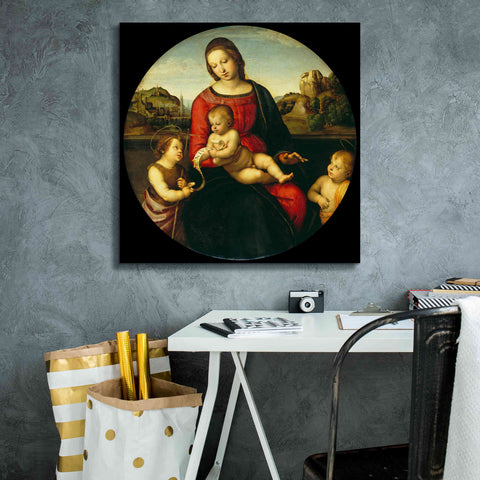 Image of 'Madonna with Child, St. John and a Child Saint' by Raphael, Canvas Wall Art,26 x 26