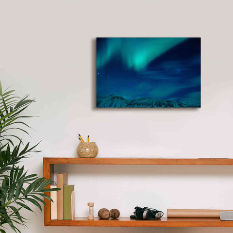 Image of 'Amazing Northern Lights Blue' by Epic Portfolio, Giclee Canvas Wall Art,18x12