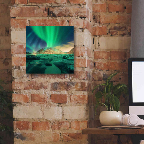Image of 'Aurora Over Snowy Mountains' by Epic Portfolio, Giclee Canvas Wall Art,12x12