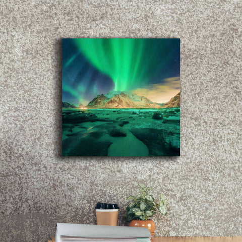 Image of 'Aurora Over Snowy Mountains' by Epic Portfolio, Giclee Canvas Wall Art,18x18