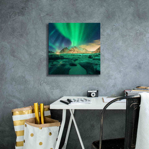 Image of 'Aurora Over Snowy Mountains' by Epic Portfolio, Giclee Canvas Wall Art,18x18