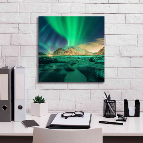 Image of 'Aurora Over Snowy Mountains' by Epic Portfolio, Giclee Canvas Wall Art,18x18