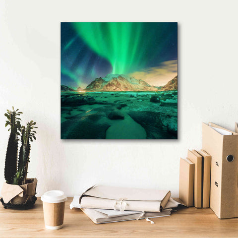 Image of 'Aurora Over Snowy Mountains' by Epic Portfolio, Giclee Canvas Wall Art,18x18