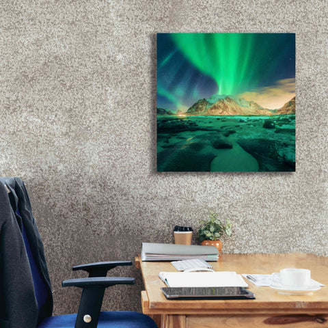 Image of 'Aurora Over Snowy Mountains' by Epic Portfolio, Giclee Canvas Wall Art,26x26