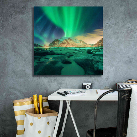 Image of 'Aurora Over Snowy Mountains' by Epic Portfolio, Giclee Canvas Wall Art,26x26