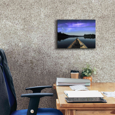 Image of 'Canoeing Under The Northern Lights' by Epic Portfolio, Giclee Canvas Wall Art,16x12