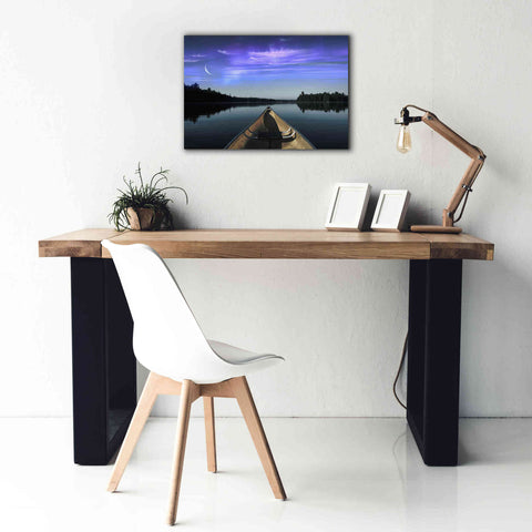 Image of 'Canoeing Under The Northern Lights' by Epic Portfolio, Giclee Canvas Wall Art,26x18