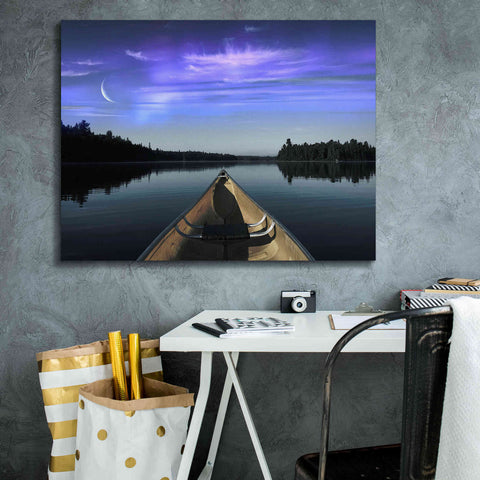 Image of 'Canoeing Under The Northern Lights' by Epic Portfolio, Giclee Canvas Wall Art,34x26