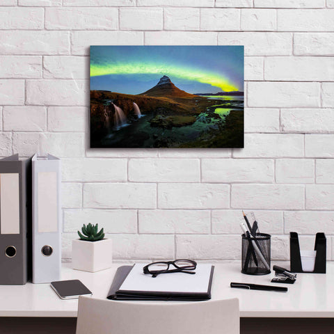 Image of 'Northern Light Aurora Borealis Over Kirkjufell 1' by Epic Portfolio, Giclee Canvas Wall Art,18x12