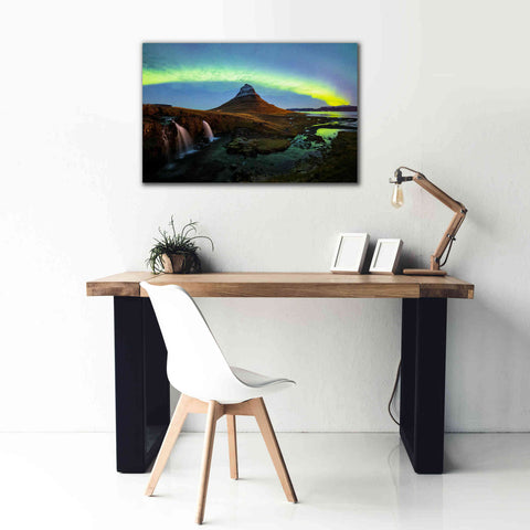 Image of 'Northern Light Aurora Borealis Over Kirkjufell 1' by Epic Portfolio, Giclee Canvas Wall Art,40x26
