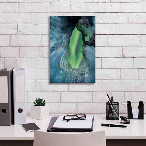 Image of 'Northern Lights Aurora Borealis Over Glacier Ice 1' by Epic Portfolio, Giclee Canvas Wall Art,12x18