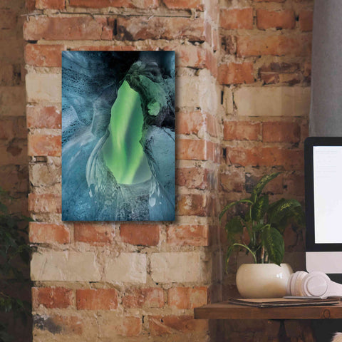 Image of 'Northern Lights Aurora Borealis Over Glacier Ice 1' by Epic Portfolio, Giclee Canvas Wall Art,12x18