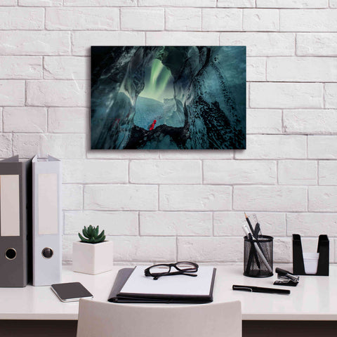 Image of 'Northern Lights Aurora Borealis Over Glacier Ice 2' by Epic Portfolio, Giclee Canvas Wall Art,18x12