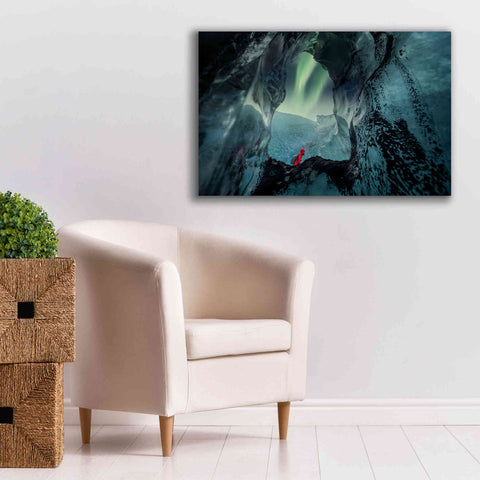 Image of 'Northern Lights Aurora Borealis Over Glacier Ice 2' by Epic Portfolio, Giclee Canvas Wall Art,40x26