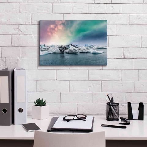 Image of 'Northern Lights Aurora Borealis Over Jokulsarlon' by Epic Portfolio, Giclee Canvas Wall Art,18x12