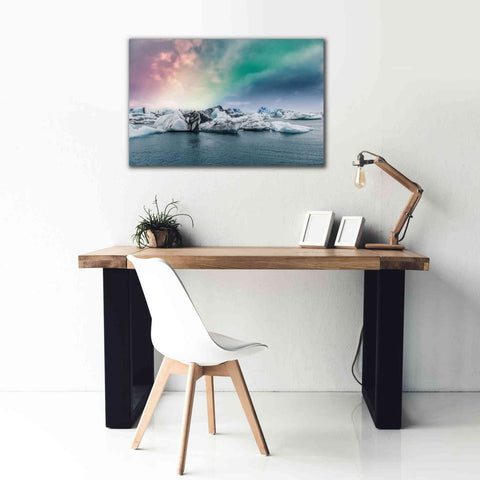 Image of 'Northern Lights Aurora Borealis Over Jokulsarlon' by Epic Portfolio, Giclee Canvas Wall Art,40x26
