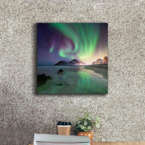 Image of 'Northern Lights In The Lofoten Islands Norway 5' by Epic Portfolio, Giclee Canvas Wall Art,18x18