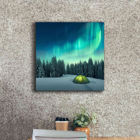 Image of 'Northern Lights In Winter Forest 1' by Epic Portfolio, Giclee Canvas Wall Art,18x18