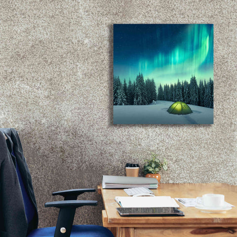 Image of 'Northern Lights In Winter Forest 1' by Epic Portfolio, Giclee Canvas Wall Art,26x26