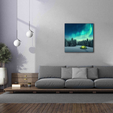 Image of 'Northern Lights In Winter Forest 1' by Epic Portfolio, Giclee Canvas Wall Art,37x37