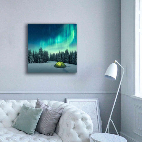 Image of 'Northern Lights In Winter Forest 1' by Epic Portfolio, Giclee Canvas Wall Art,37x37
