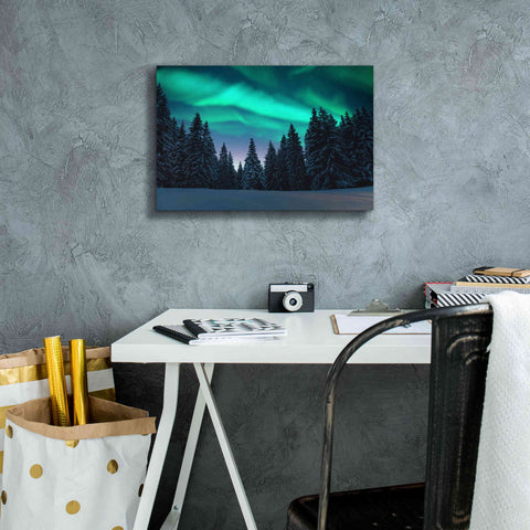 Image of 'Northern Lights In Winter Forest 3' by Epic Portfolio, Giclee Canvas Wall Art,18x12
