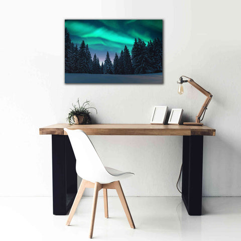 Image of 'Northern Lights In Winter Forest 3' by Epic Portfolio, Giclee Canvas Wall Art,40x26