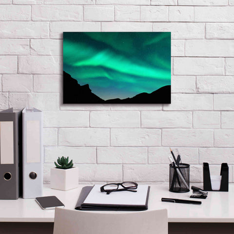 Image of 'Northern Lights In Winter Mountains' by Epic Portfolio, Giclee Canvas Wall Art,18x12