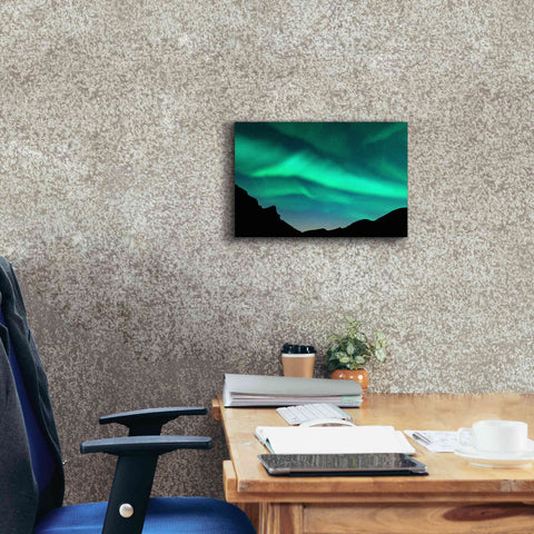Image of 'Northern Lights In Winter Mountains' by Epic Portfolio, Giclee Canvas Wall Art,18x12
