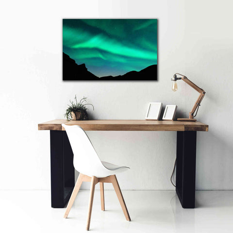 Image of 'Northern Lights In Winter Mountains' by Epic Portfolio, Giclee Canvas Wall Art,40x26