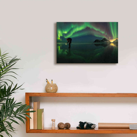 Image of 'Person On Ice During Northern Lights' by Epic Portfolio, Giclee Canvas Wall Art,18x12