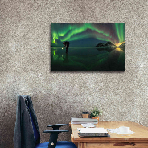 Image of 'Person On Ice During Northern Lights' by Epic Portfolio, Giclee Canvas Wall Art,40x26