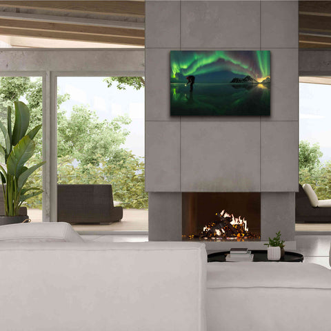 Image of 'Person On Ice During Northern Lights' by Epic Portfolio, Giclee Canvas Wall Art,40x26