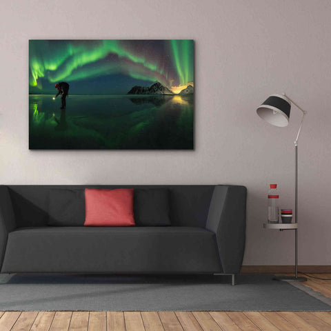 Image of 'Person On Ice During Northern Lights' by Epic Portfolio, Giclee Canvas Wall Art,60x40