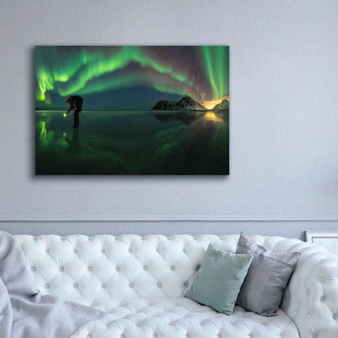 Image of 'Person On Ice During Northern Lights' by Epic Portfolio, Giclee Canvas Wall Art,60x40