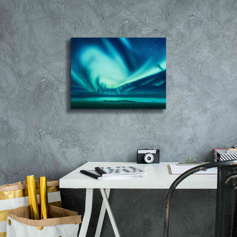 Image of 'Polar Lights Above The Sea Green Northern Lights' by Epic Portfolio, Giclee Canvas Wall Art,16x12