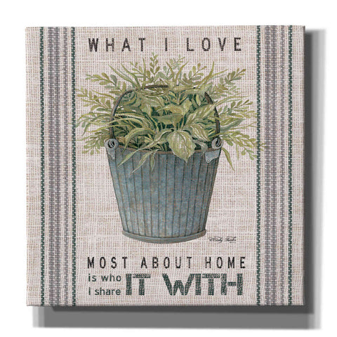 Image of 'Galvanized Bucket What I Love' by Cindy Jacobs, Canvas Wall Art
