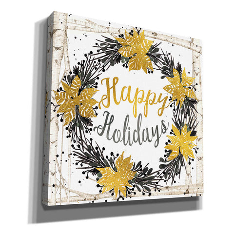Image of 'Happy Holidays Birch Wreath' by Cindy Jacobs, Canvas Wall Art