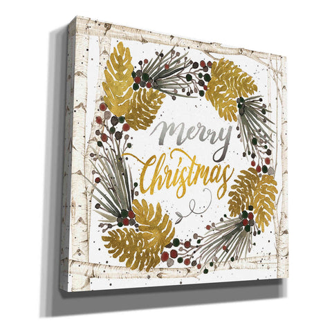 Image of 'Merry Christmas Birch Wreath with Berries' by Cindy Jacobs, Canvas Wall Art