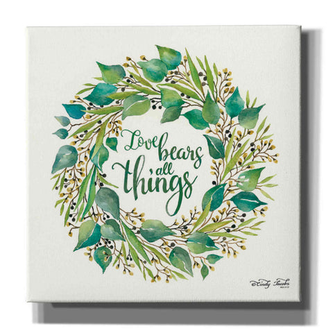 Image of 'Love Bears All Things Eucalyptus Wreath' by Cindy Jacobs, Canvas Wall Art