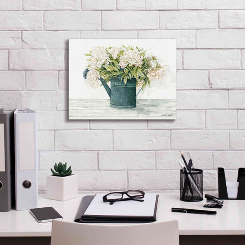 Image of 'Galvanized Watering Can Peonies' by Cindy Jacobs, Canvas Wall Art,16 x 12