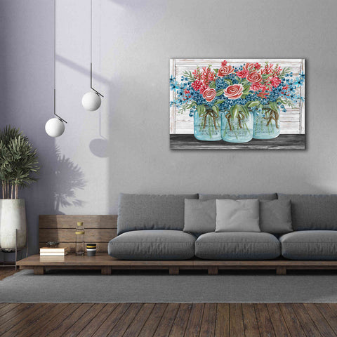 Image of 'Red, White & Blue Jars with White Flowers' by Cindy Jacobs, Canvas Wall Art,60 x 40