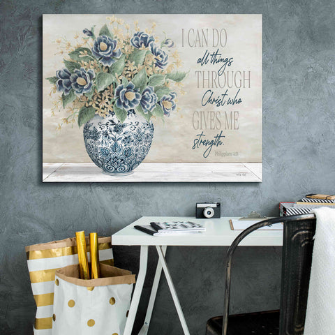 Image of 'I Can Do All Things Blue Vase' by Cindy Jacobs, Canvas Wall Art,34 x 26