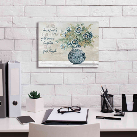 Image of 'Don't Worry Blue Vase' by Cindy Jacobs, Canvas Wall Art,16 x 12