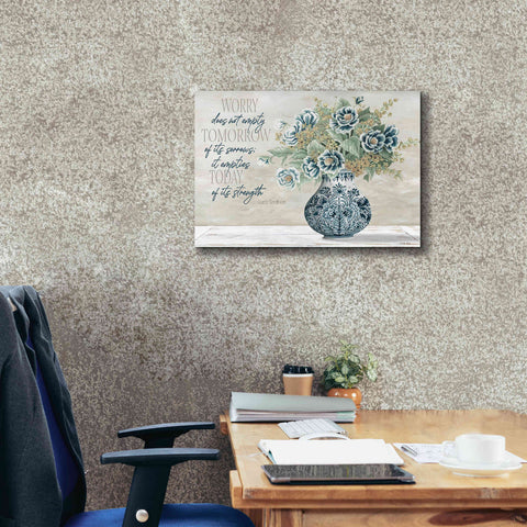 Image of 'Don't Worry Blue Vase' by Cindy Jacobs, Canvas Wall Art,26 x 18