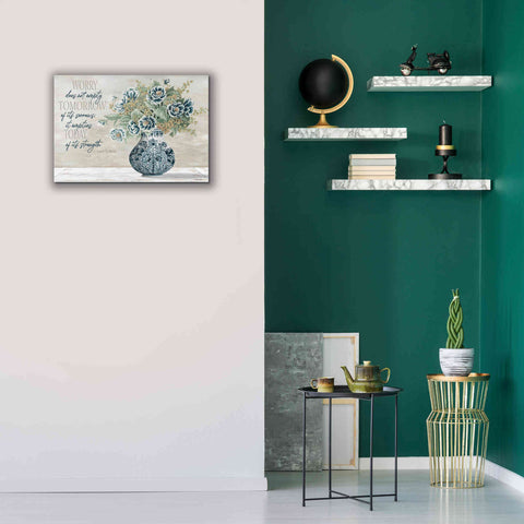 Image of 'Don't Worry Blue Vase' by Cindy Jacobs, Canvas Wall Art,26 x 18